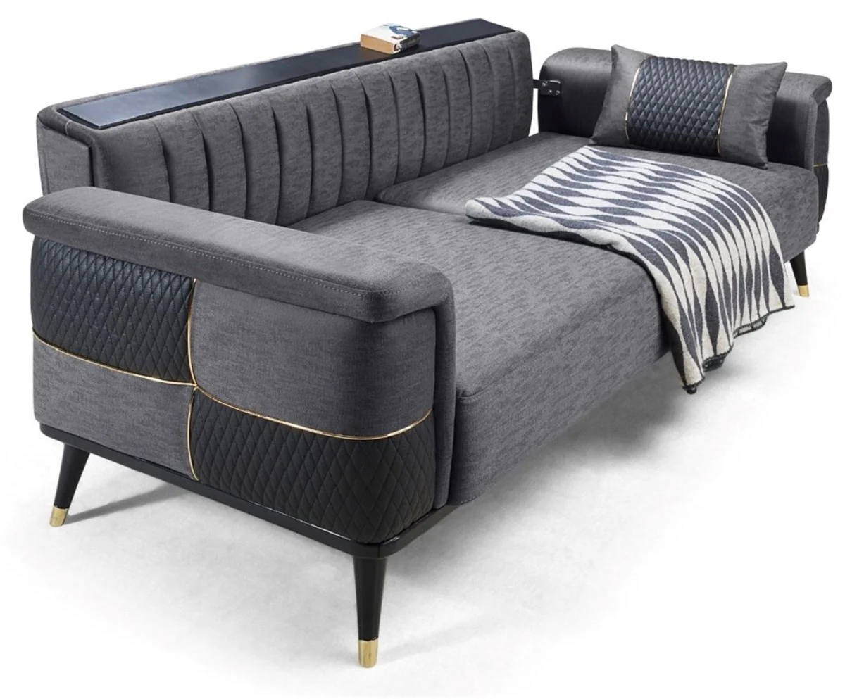Casa Padrino sof¨¢ cama de lujo gris / negro / oro 225 x 94 x A. 83 cm - Sof¨¢ de sal¨®n moderno - Muebles de sal¨®n