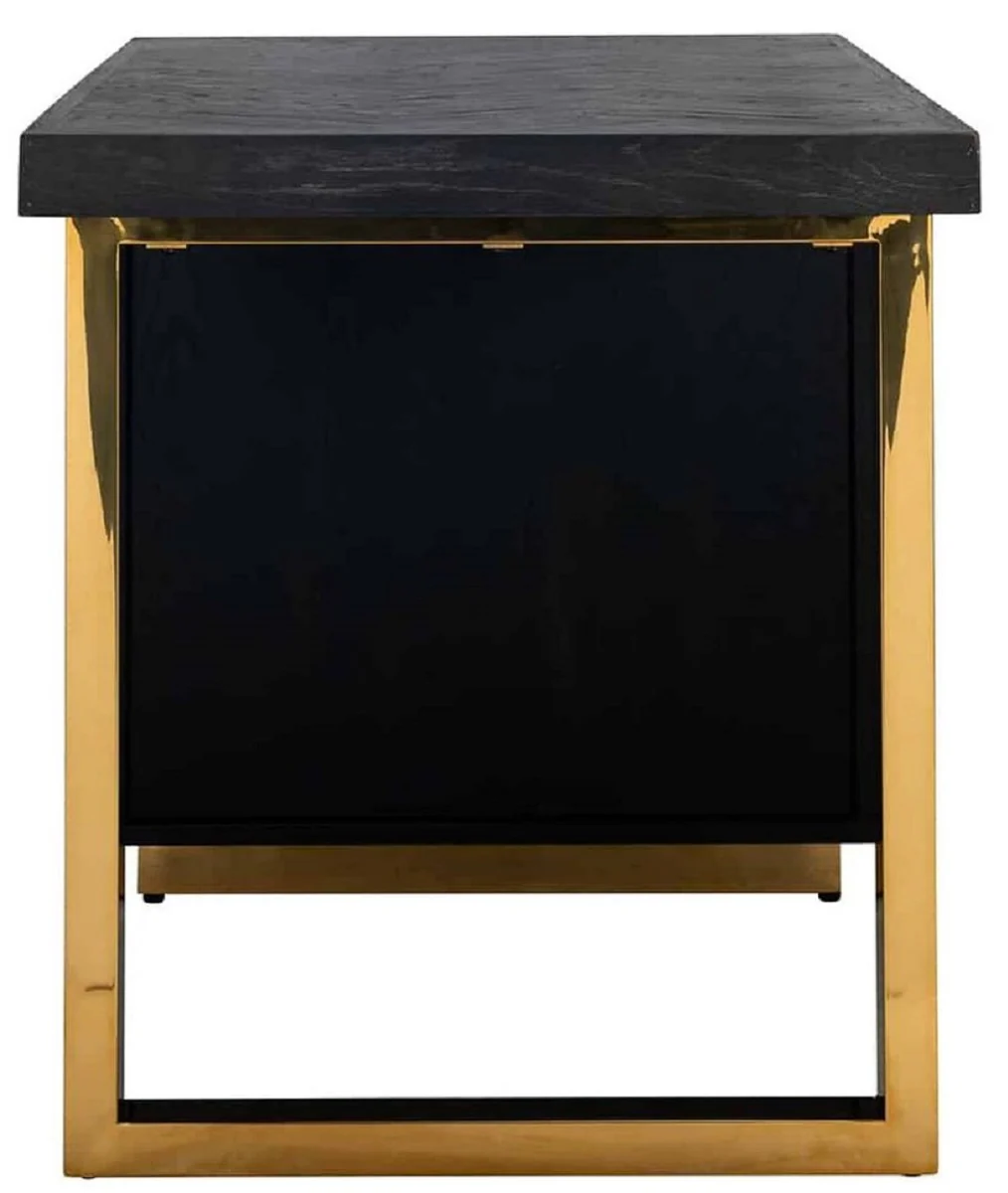 Casa Padrino escritorio de madera maciza de lujo negro / oro 150 x 70 x A. 77 cm - Mesa de Oficina - Mesa de Ordenador - Muebles de Oficina de Lujo
