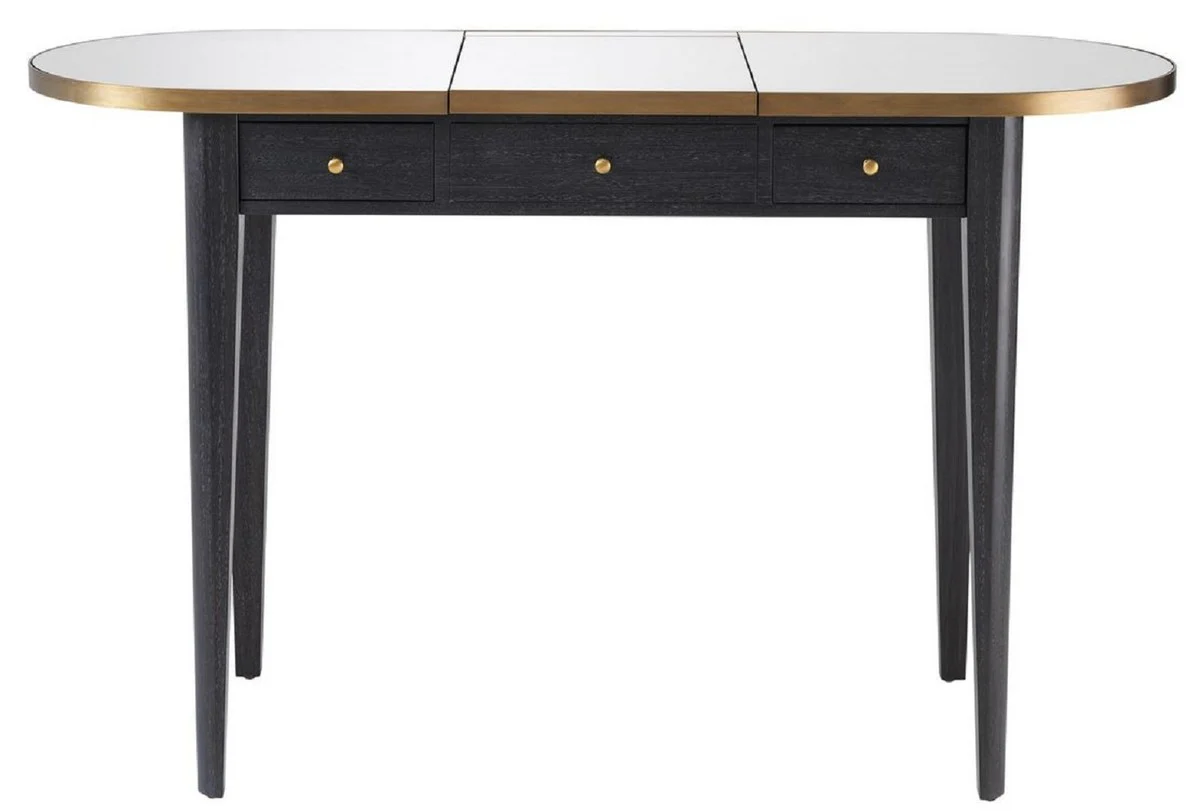 Casa Padrino tocador de lujo antracita / lat¨®n 126 x 47 x A. 78,5-119,5 cm - Consola de maquillaje de caoba con espejo plegable y 3 cajones - Muebles de dormitorio de lujo