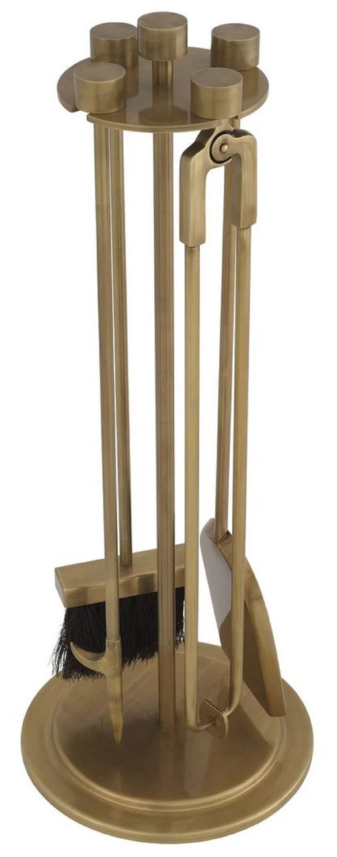 Casa Padrino conjunto de chimenea de lujo lat¨®n vintage ? 27,5 x A. 71 cm - Conjunto de chimenea de 4 piezas con soporte - Accesorios para Chimenea