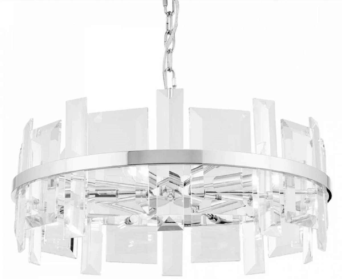 Casa Padrino lámpara colgante plata Ø 60 cm - Lámpara colgante redonda moderna con estructura de metal y placas de vidrio - Luces de Diseño