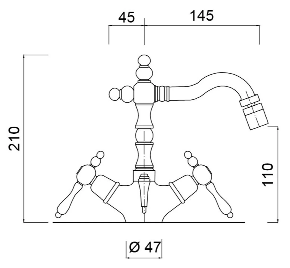 Art Nouveau Retro Bidet Solo agujero Grifo para lavabo plata / blanco H. 21 cm - Accesorio de Baño Nostálgico