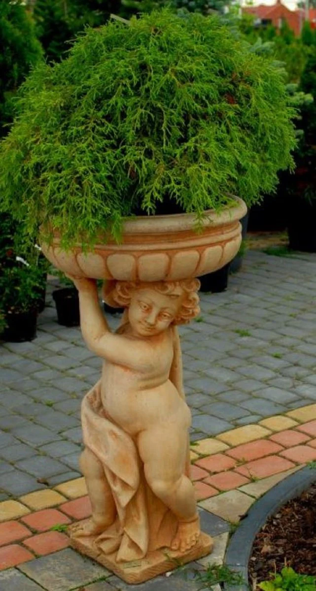 Casa Padrino Maceta Art Nouveau con Escultura Beige Ø 50 x H. 86 cm - Maceta - Decoración de Jardín
