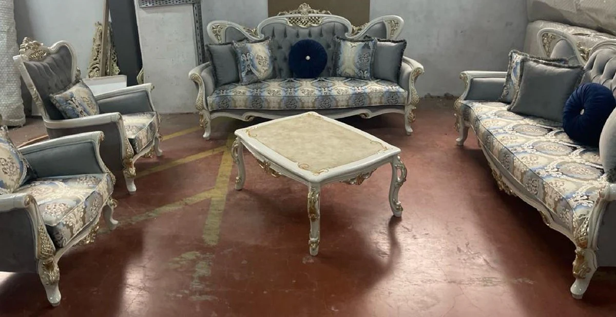 Casa Padrino mesa de centro barroco de lujo de madera maciza blanco / beige / oro - Mesa de sal¨®n hecha a mano en estilo barroco - Muebles de sal¨®n barrocos - Noble y magn¨ªfico