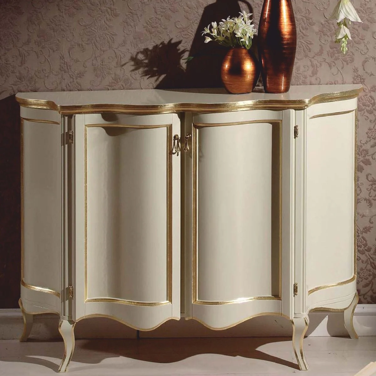 Casa Padrino Aparador Barroco de Lujo Crema / Oro 124 cm - Muebles Barrocos - Hecho en Italia