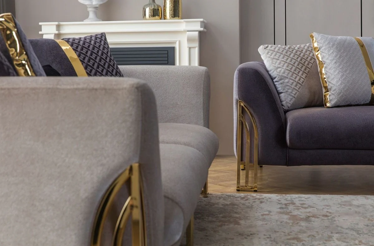 Casa Padrino sof¨¢ de lujo gris / oro 230 x 90 x A. 77 cm - Sof¨¢ de sal¨®n - Sof¨¢ de hotel - Muebles de sal¨®n - Muebles de hotel - Muebles de lujo - Interiores de sal¨®n - Interiores de lujo