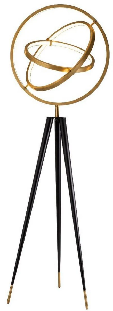 Casa Padrino lámpara de pie LED de diseño latón antiguo / negro Ø 70 x A. 205 cm - Lámpara de pie moderna con trípode - Lámpara de salón - Calidad de Lujo