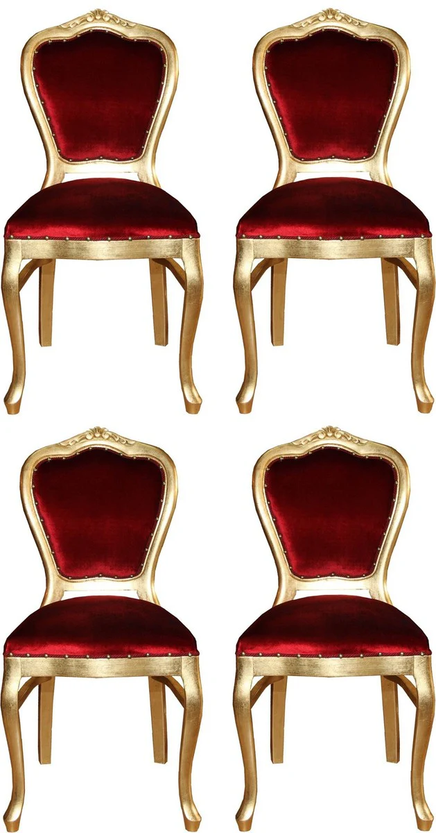 Casa Padrino Conjunto de Sillas de Comedor Barroco de Lujo Burdeos Rojo / Oro 45 x 46 x H. 99 cm - 4 Sillas de Comedor Hechas a Mano - Muebles de Comedor Barrocos