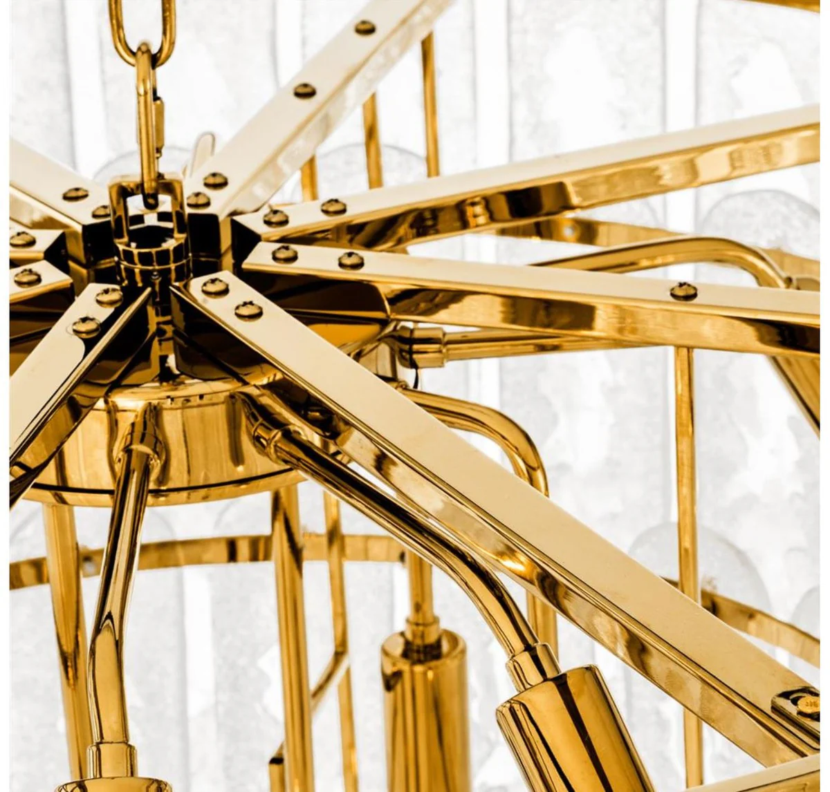 Casa Padrino Lámpara de Araña de Lujo Oro Ø 85 x H. 73 cm - Lámpara de Araña de Hotel y Restaurante con Vidrio Esmerilado