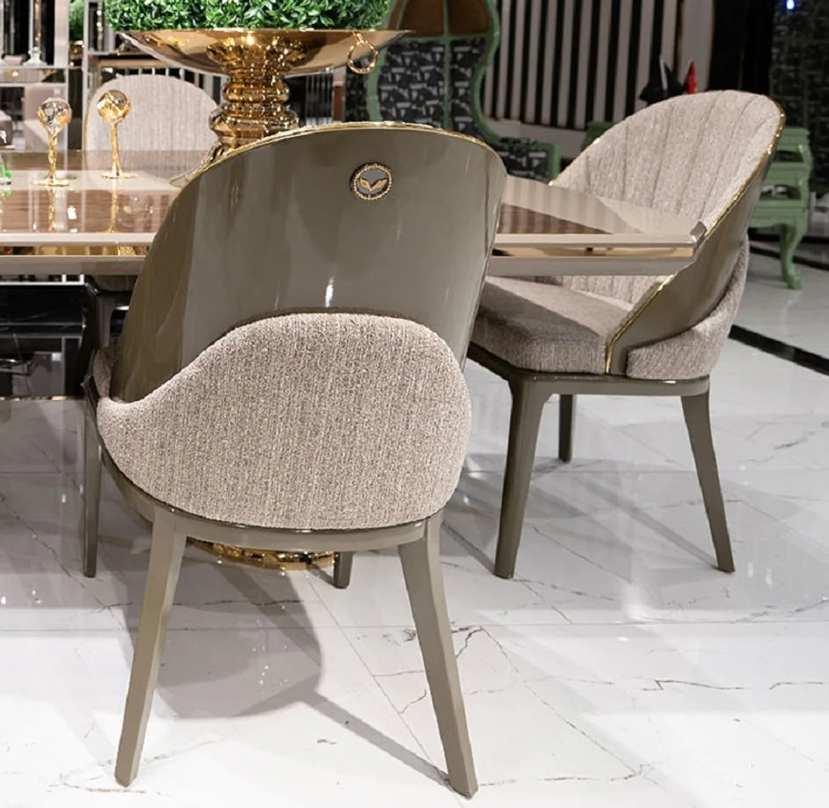Casa Padrino conjunto de 6 sillas de comedor de lujo gris / oro - Sillas de cocina de lujo - Muebles de comedor - Muebles de restaurante - Muebles de lujo