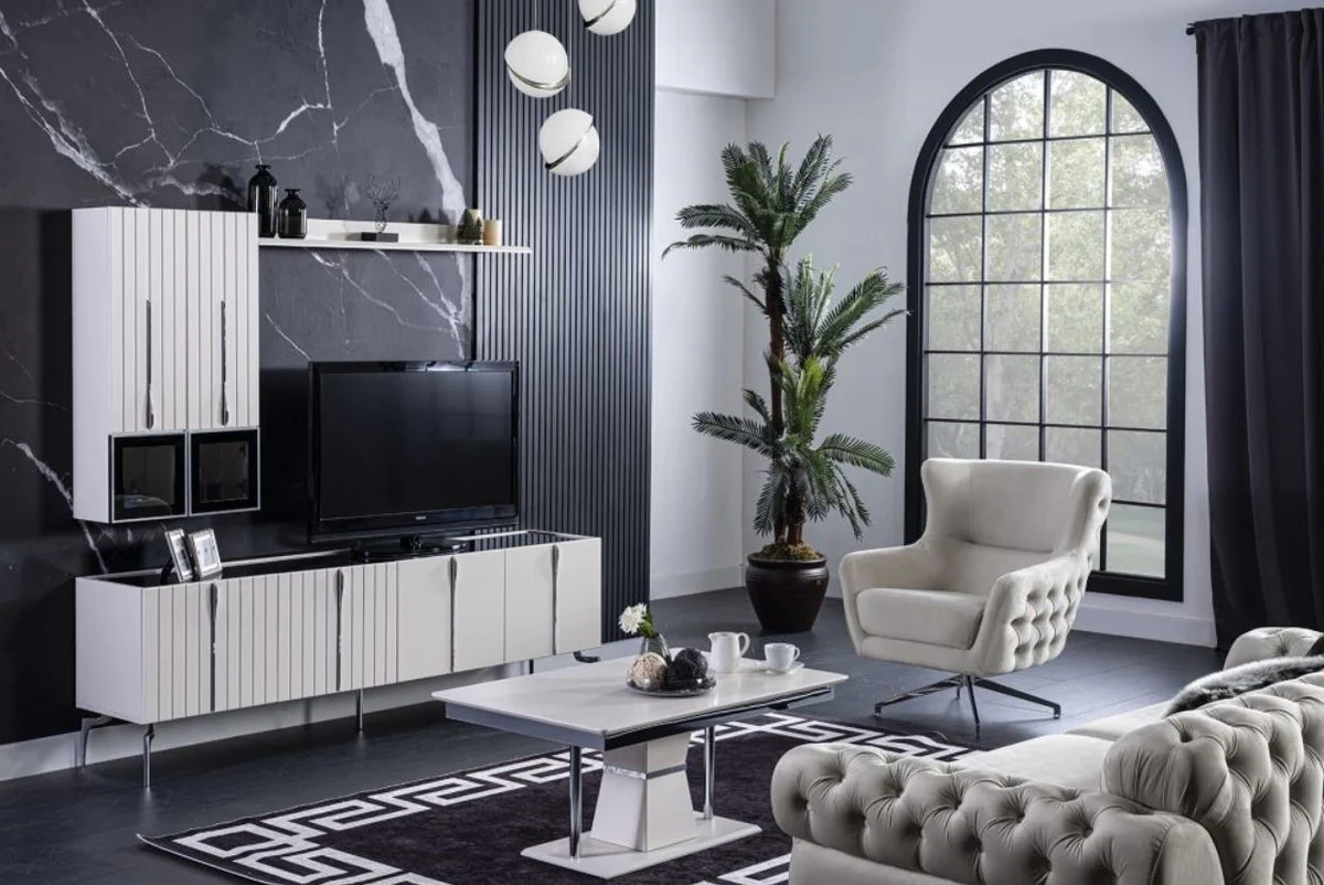 Casa Padrino mesa de centro Art Deco de lujo blanco / gris / plata 102 x 70 x A. 47 cm - Mesa de sal¨®n rectangular - Muebles de sala de lujo