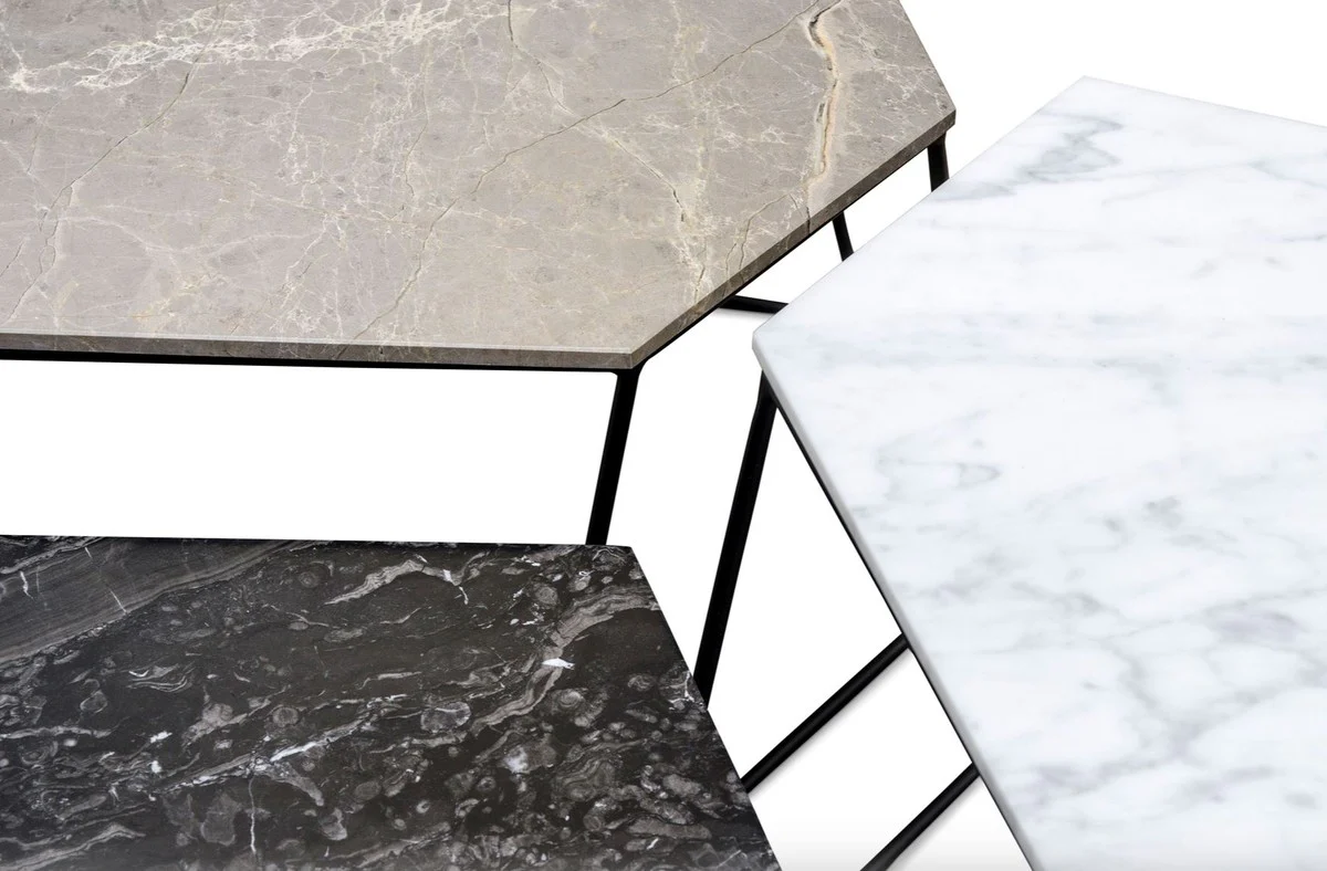 Casa Padrino mesa de centro de diseño conjunto de 3 blanco / gris / negro - Muebles de Salón de Lujo