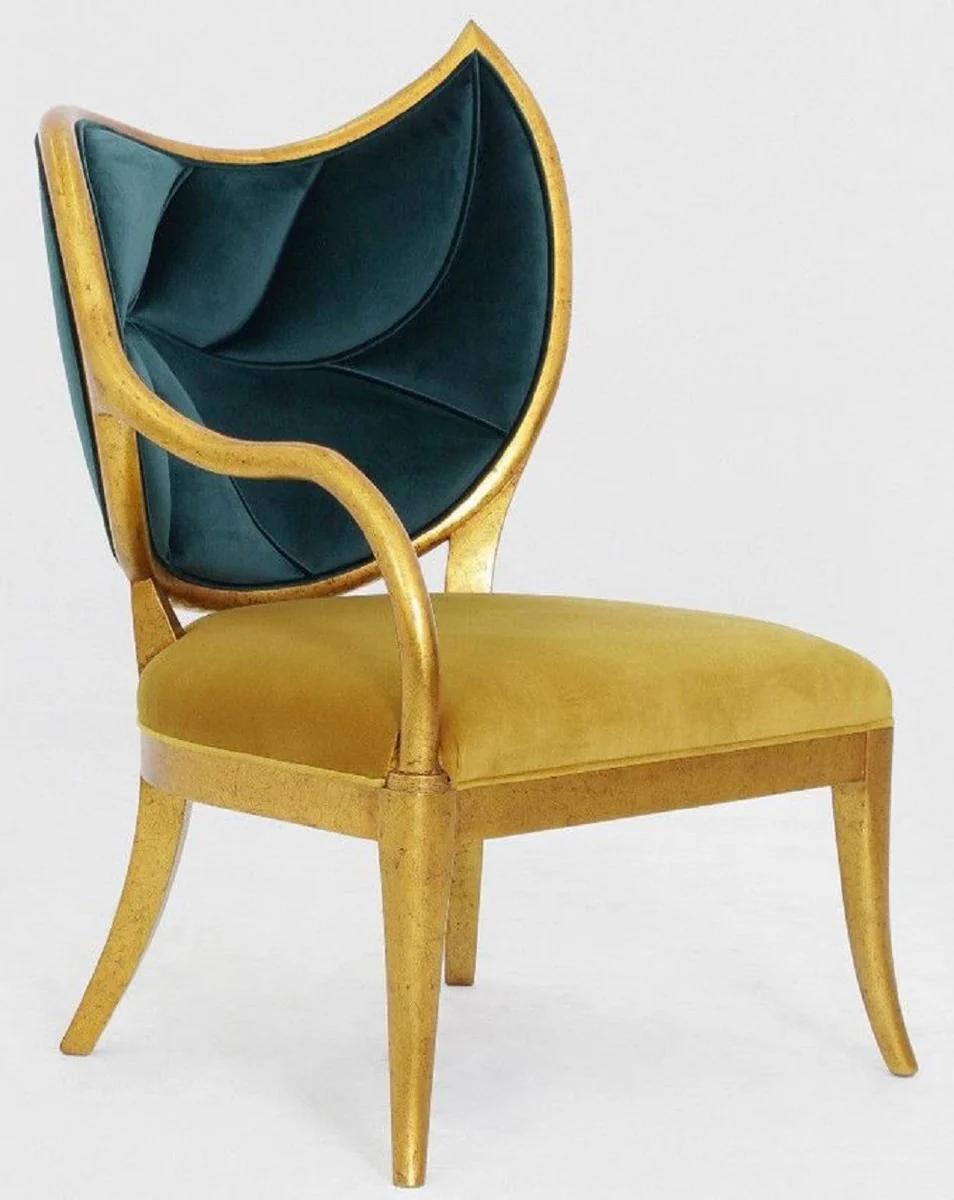 Casa Padrino sill¨®n Art Deco de lujo verde oscuro / oro / oro antiguo - Sill¨®n de madera maciza hecho a mano con tela de terciopelo fino - Muebles de Sala Art Deco