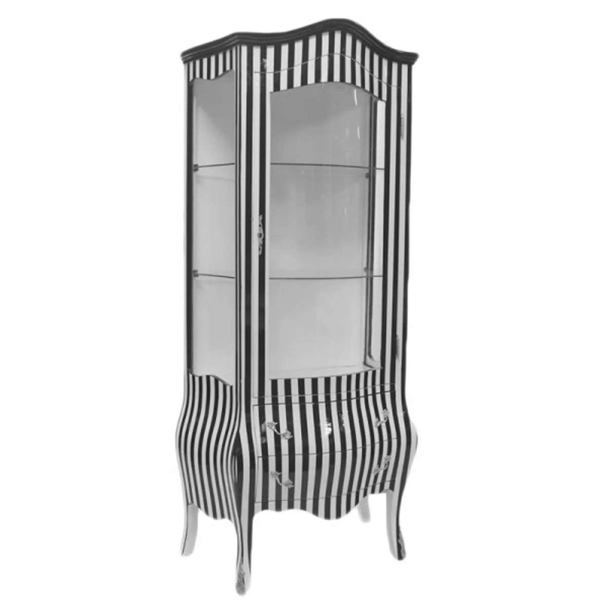 Casa Padrino baroque display case in black / white stripe - Display cabinet - cupboard