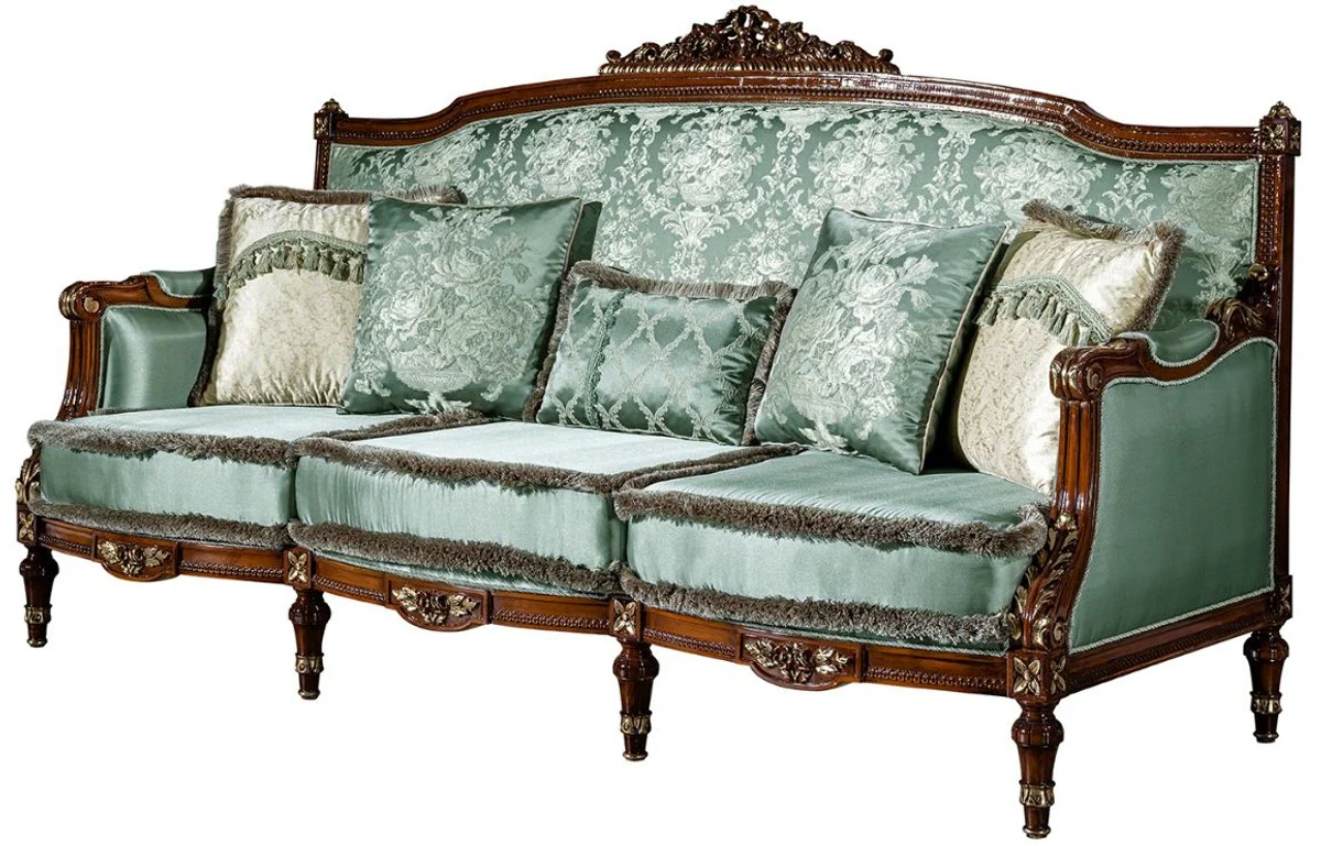 Casa Padrino sof¨¢ barroco de lujo verde claro / marr¨®n 227 x 90 x A. 126 cm - Sof¨¢ de sal¨®n con cojines decorativos - Muebles Barrocos