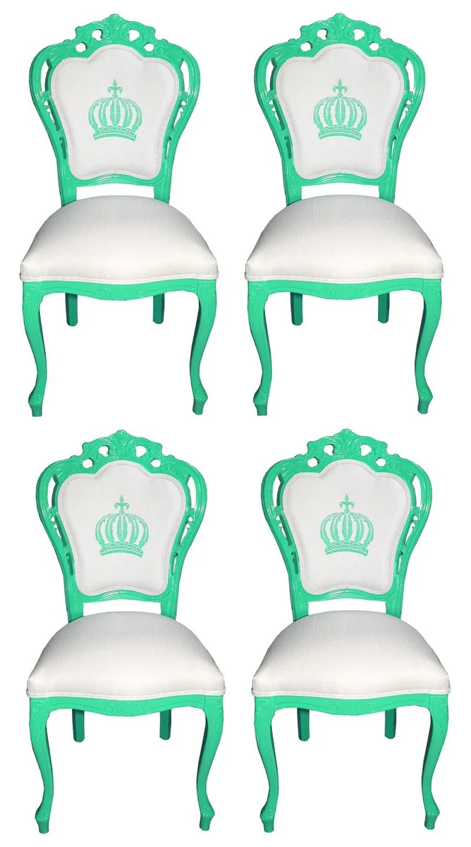 Pomp??s by Casa Padrino Sillas de Comedor Barroco de Lujo Blanco / Verde - Sillas de Estilo Barroco de Pomp??s Dise?adas por Harald Gl??ckler - 4 Sillas de Comedor - Muebles Barrocos