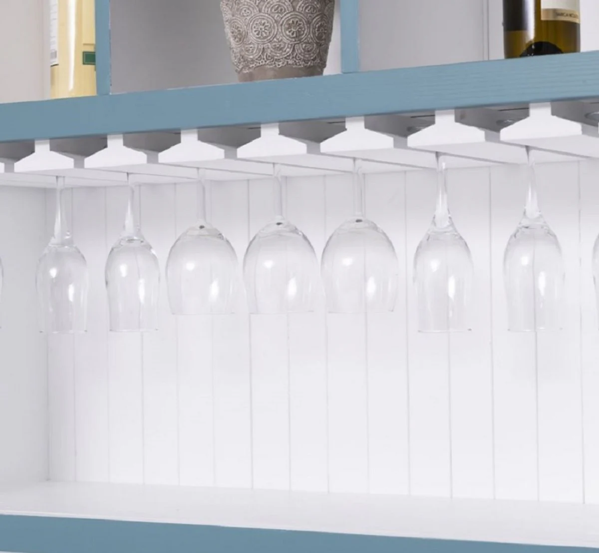 Casa Padrino armario de bar de madera maciza de estilo campestre azul / blanco 103 x 36 x A. 210 cm - Gabinete de vino de madera maciza estilo campestre - Mueble bar de estilo campestre