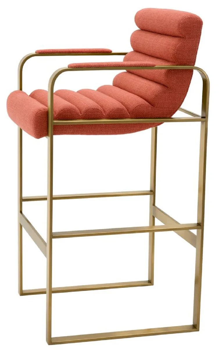 Casa Padrino silla de bar de terciopelo de lujo con reposabrazos naranja / lat¨®n 53,5 x 57,5 ??x A. 107 cm - Taburete de bar tapizado de acero inoxidable - Muebles de bar de lujo - Calidad de lujo