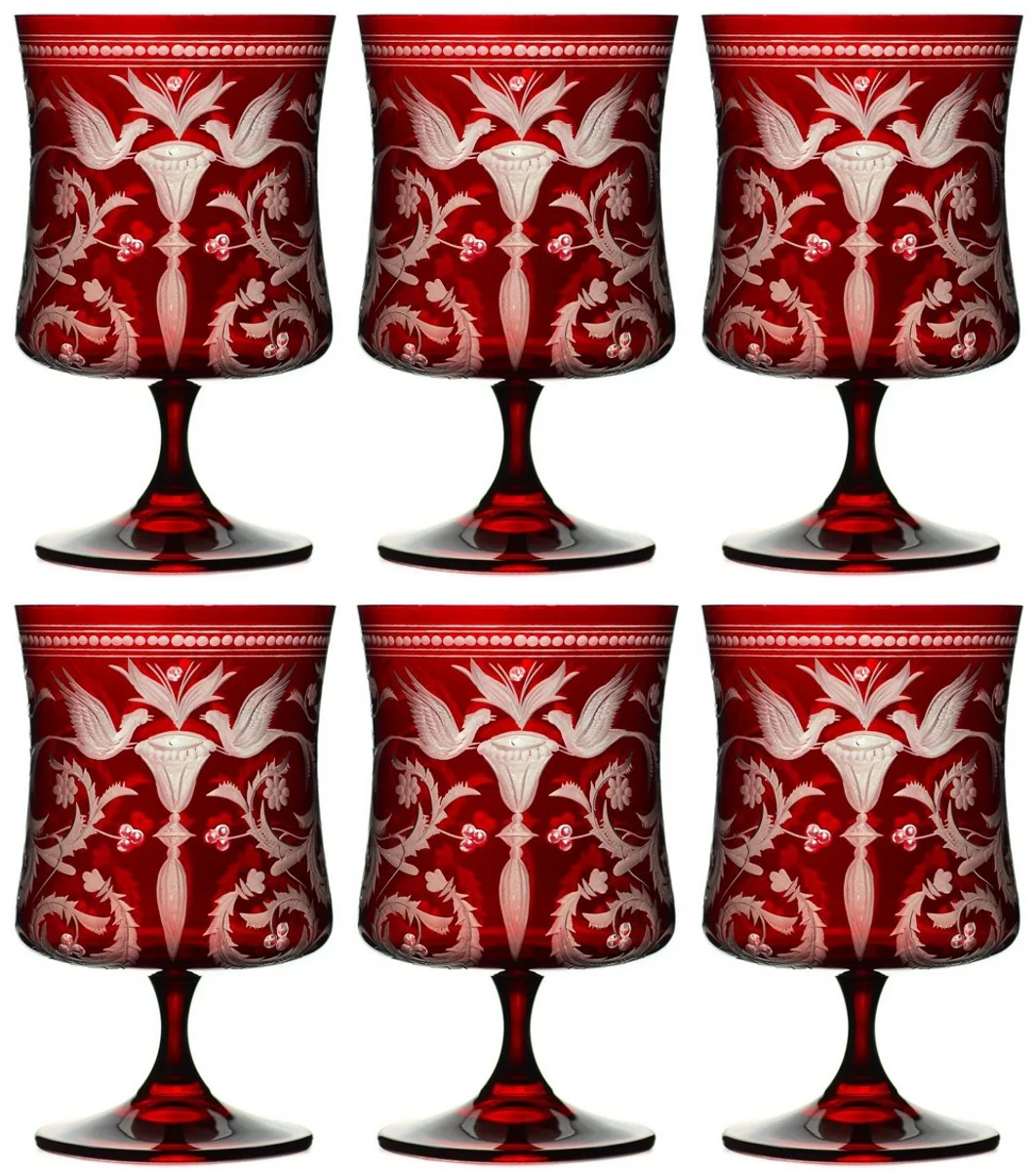 Casa Padrino conjunto de 6 copas de brandy de lujo rojo / plata ? 9 x A. 14,5 cm - Copas de co?ac hechas a mano y grabadas a mano - Accesorios para Hoteles y Restaurantes - Calidad de Lujo