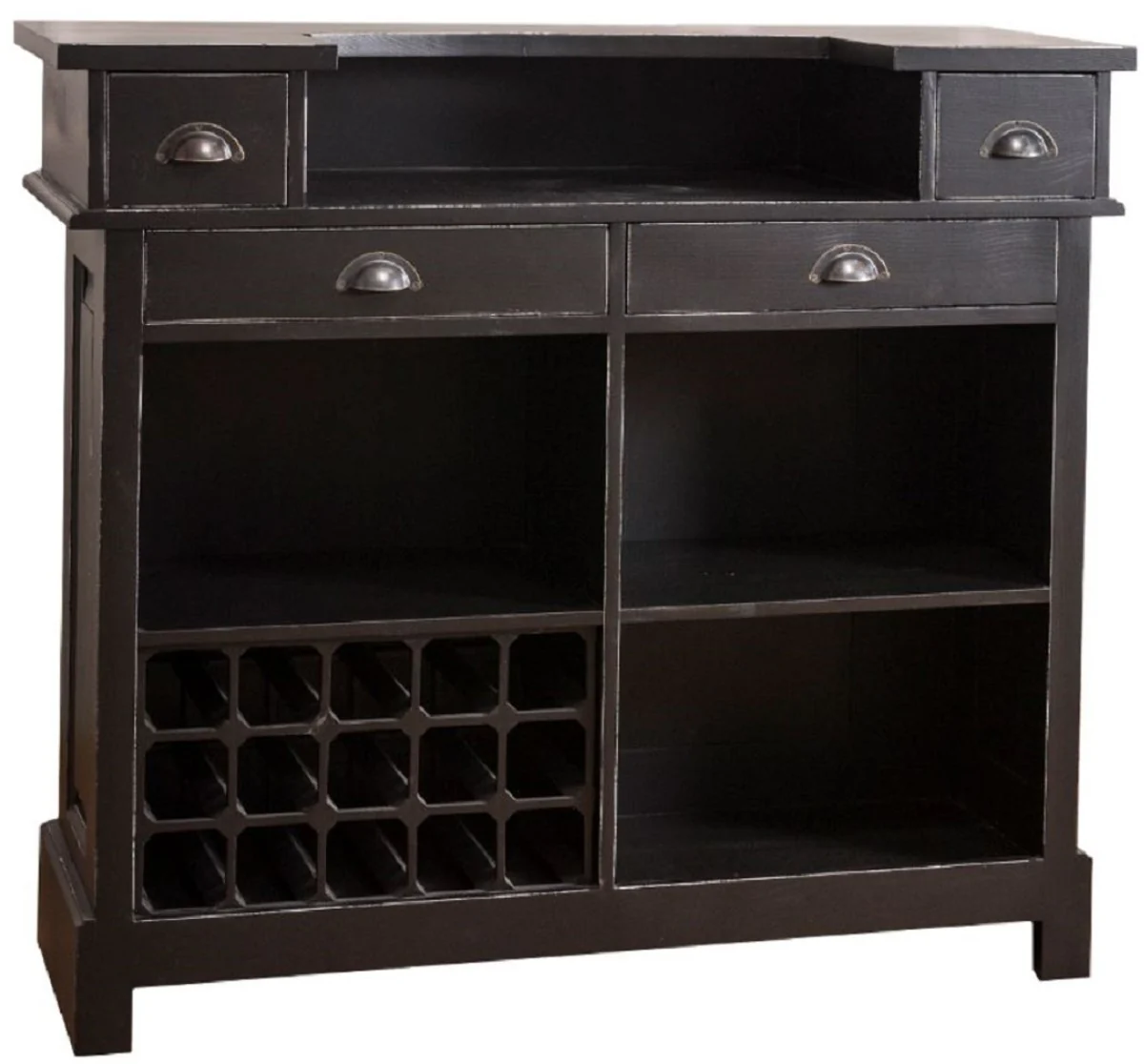 Casa Padrino gabinete de bar de madera maciza de estilo campestre con 4 cajones y sostenedor de botella de vino negro antiguo 120 x 51 x H. 107 cm - Muebles de Estilo Campestre