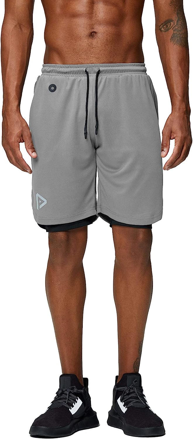 Men's 2 in 1 Running Shorts Gym Workout Quick Dry Mens Shorts with Phone Pocket