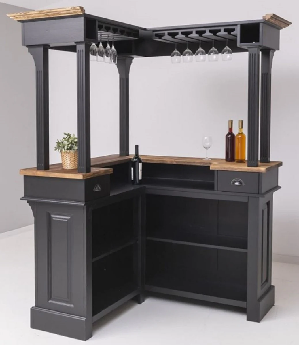 Casa Padrino barra de bar de estilo campestre negro / marr¨®n oscuro 148 x 148 x A. 210 cm - Barra de bar de madera maciza - Muebles de bar de madera maciza - Muebles de bar en estilo campestre