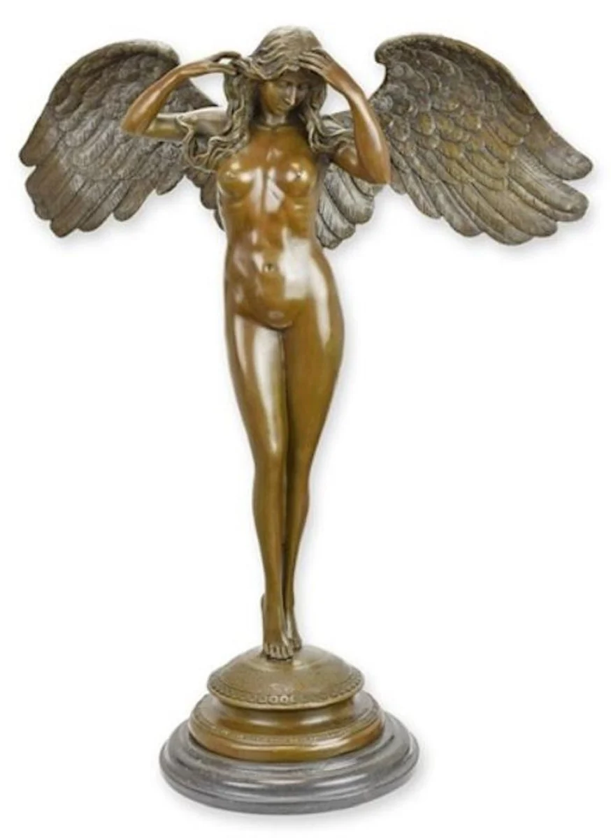 Casa Padrino escultura decorativa Art Nouveau de lujo ángel bronce / negro 48,7 x 22 x A. 60,7 cm - Figura de bronce con base de mármol - Esculturas de Bronce Barroco y Art Nouveau