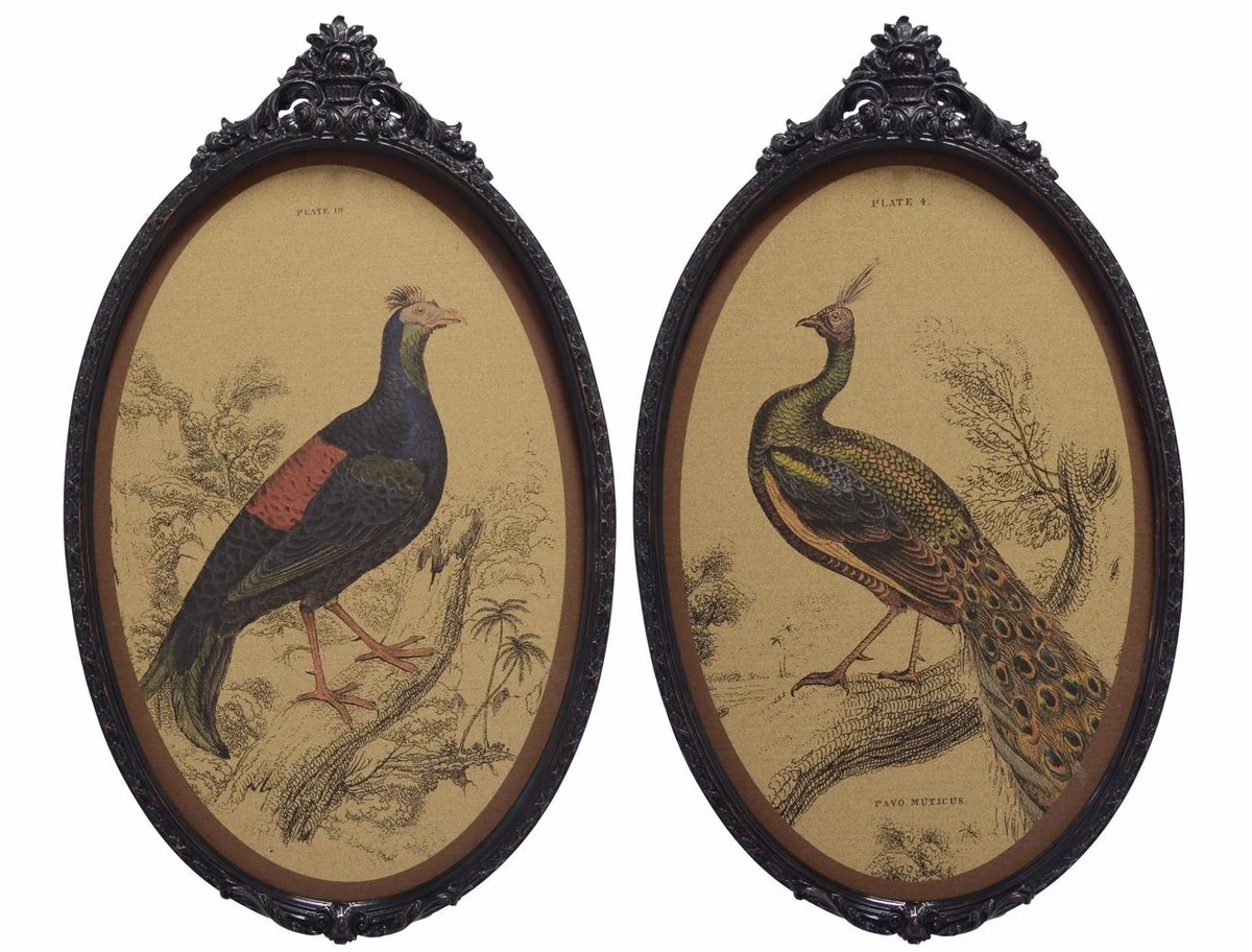 Casa Padrino Conjunto de Cuadros de Pared Barroco de Pájaros Multicolor / Negro 38 x H. 63,7 cm - Imágenes de Corcho con Marco de Poliresina en Estilo Barroco