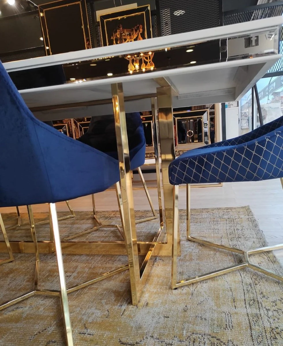 Casa Padrino mesa de comedor de lujo blanco / oro 208 x 101 x A. 80 cm - Mesa de cocina rectangular con tapa de vidrio - Muebles de comedor - Muebles de cocina - Muebles de lujo