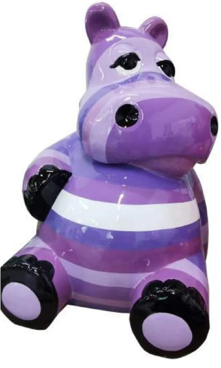 Casa Padrino escultura decorativa de lujo hipop¨®tamo p¨²rpura / multicolor A. 100 cm - Figura decorativa grande - Figura animal XXL - Escultura decorativa XXL - Esculturas y figuras decorativas XXL