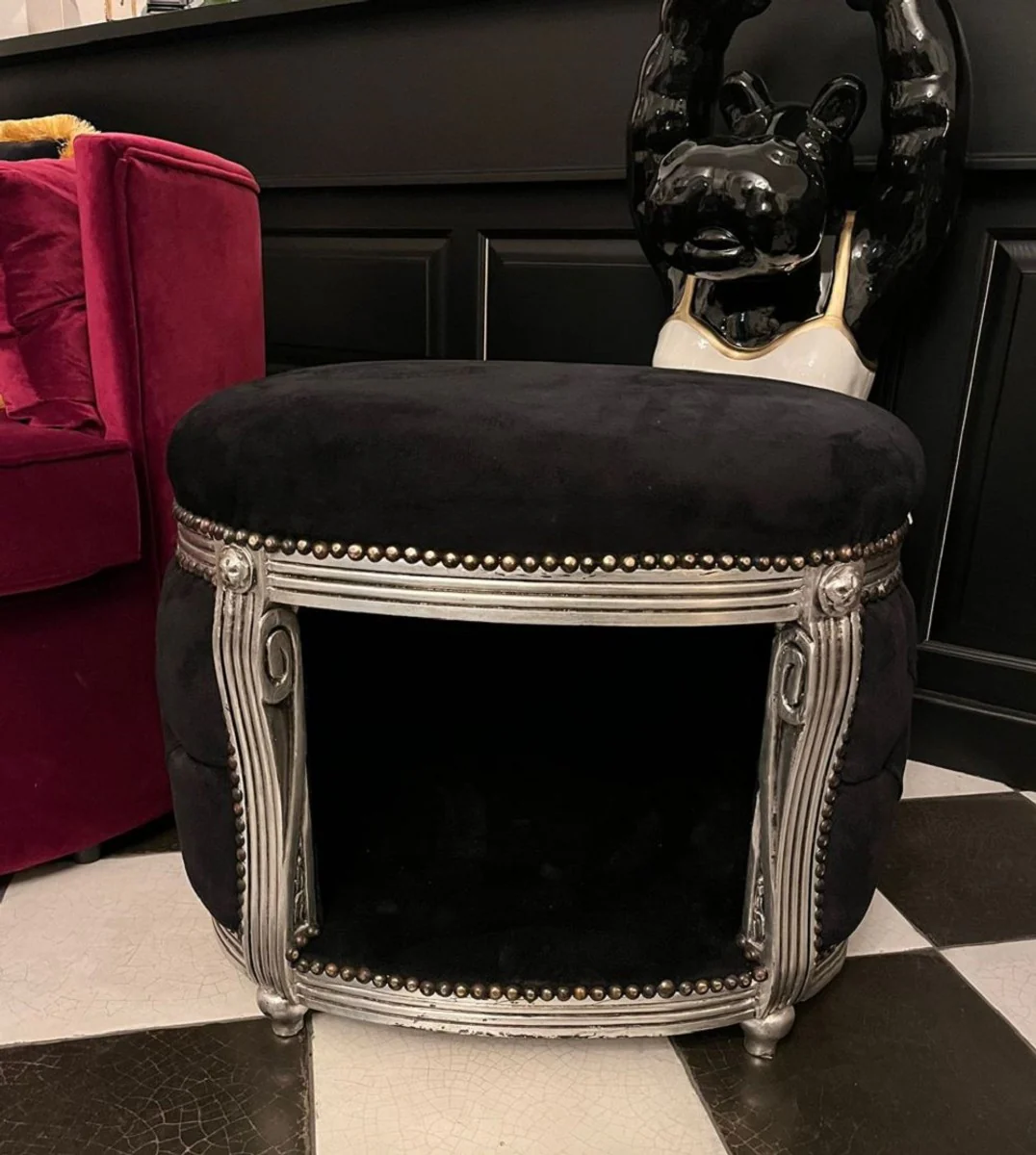 Casa Padrino cama barroco para perros y gatos negro / plata - Sofá para perros y gatos de estilo barroco - Muebles barrocos para perros y gatos - Muebles barrocos para mascotas - Noble y Magnífico