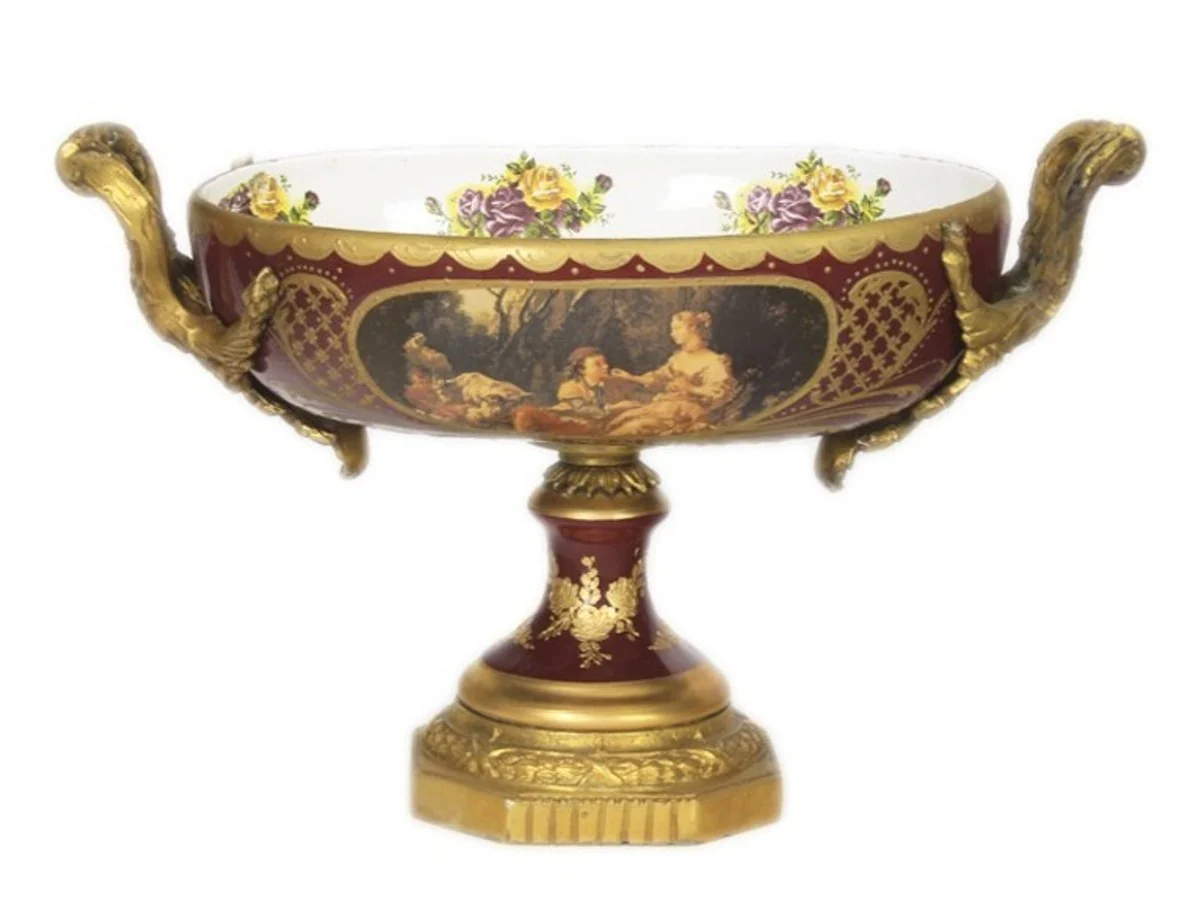 Casa Padrino Baroque porcelain dish Bordeaux Red / Gold B 40 H 37 cm - Grand Decor - Hotel Decoration