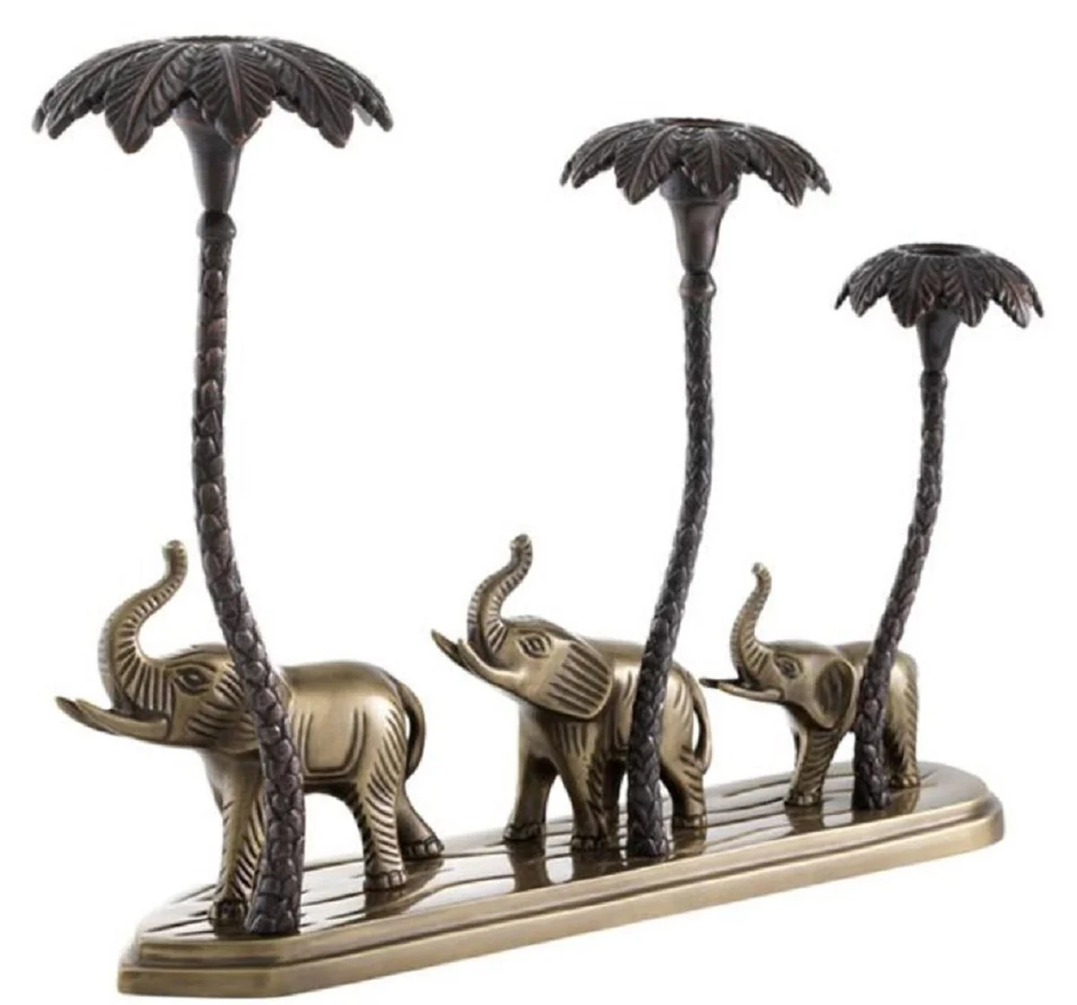 Casa Padrino candelabro de lujo elefantes y palmeras latón antiguo / bronce 38 x 7,5 x H. 28,5 cm - Accesorios de Decoración de Hoteles y Restaurantes
