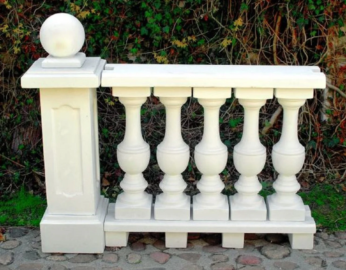 Casa Padrino balaustrada Art Nouveau con columna y bola decorativa blanco 133 x 33 x A. 110 cm - Barandilla de piedra maciza hechas del concreto más fino - Accesorios de Decoración de Jardín