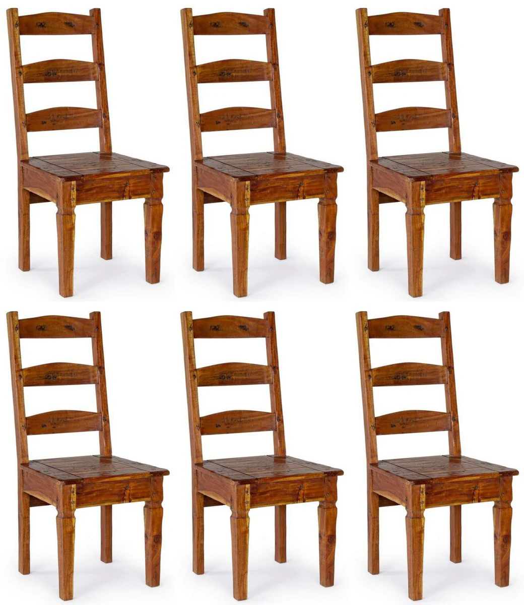 Casa Padrino conjunto de 6 sillas de comedor de estilo campestre marr¨®n / natural 45 x 45 x A. 105 cm - Sillas de comedor r¨²stico de estilo campestre - Muebles de comedor r¨²stico de estilo campestre