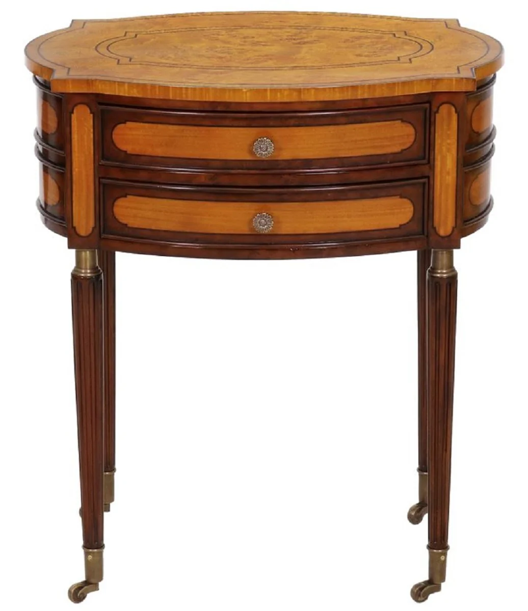 Casa Padrino mesita de noche Art Nouveau de lujo marr¨®n claro / marr¨®n oscuro - Elegante mesita de noche de madera maciza con 2 cajones y ruedas - Muebles de Dormitorio Barroco y Art Nouveau