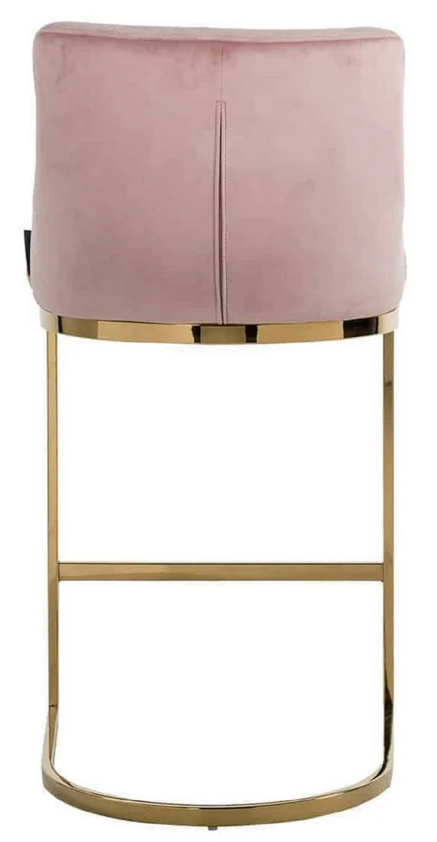 Casa Padrino silla de bar de lujo rosa / oro 48 x 49 x A. 103 cm - Taburete de bar tapizado con terciopelo noble y patas de acero inoxidable - Muebles de bar de lujo