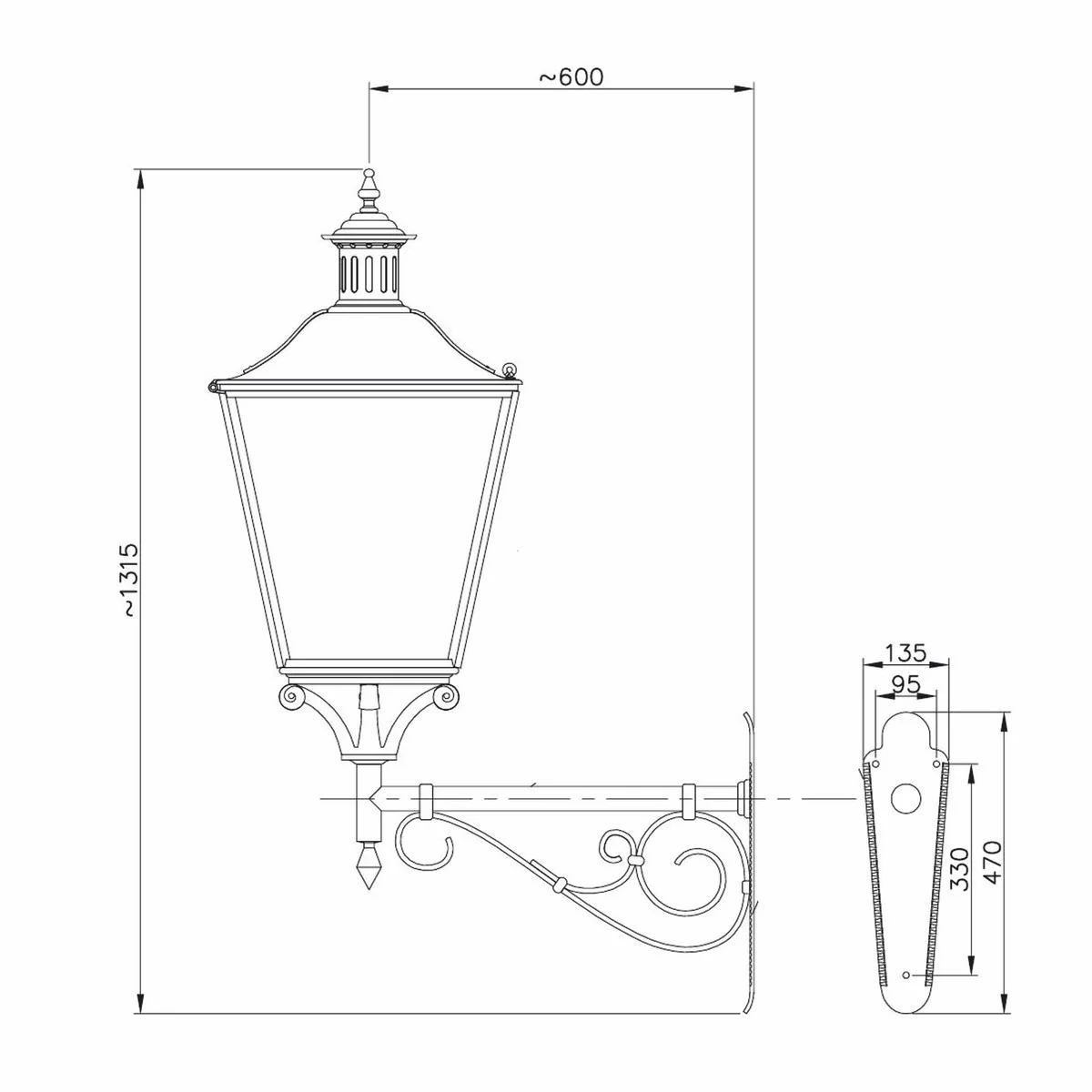 Casa Padrino l¨¢mpara de pared de exteriores Art Nouveau gris A. 131,5 cm - Iluminaci¨®n exterior