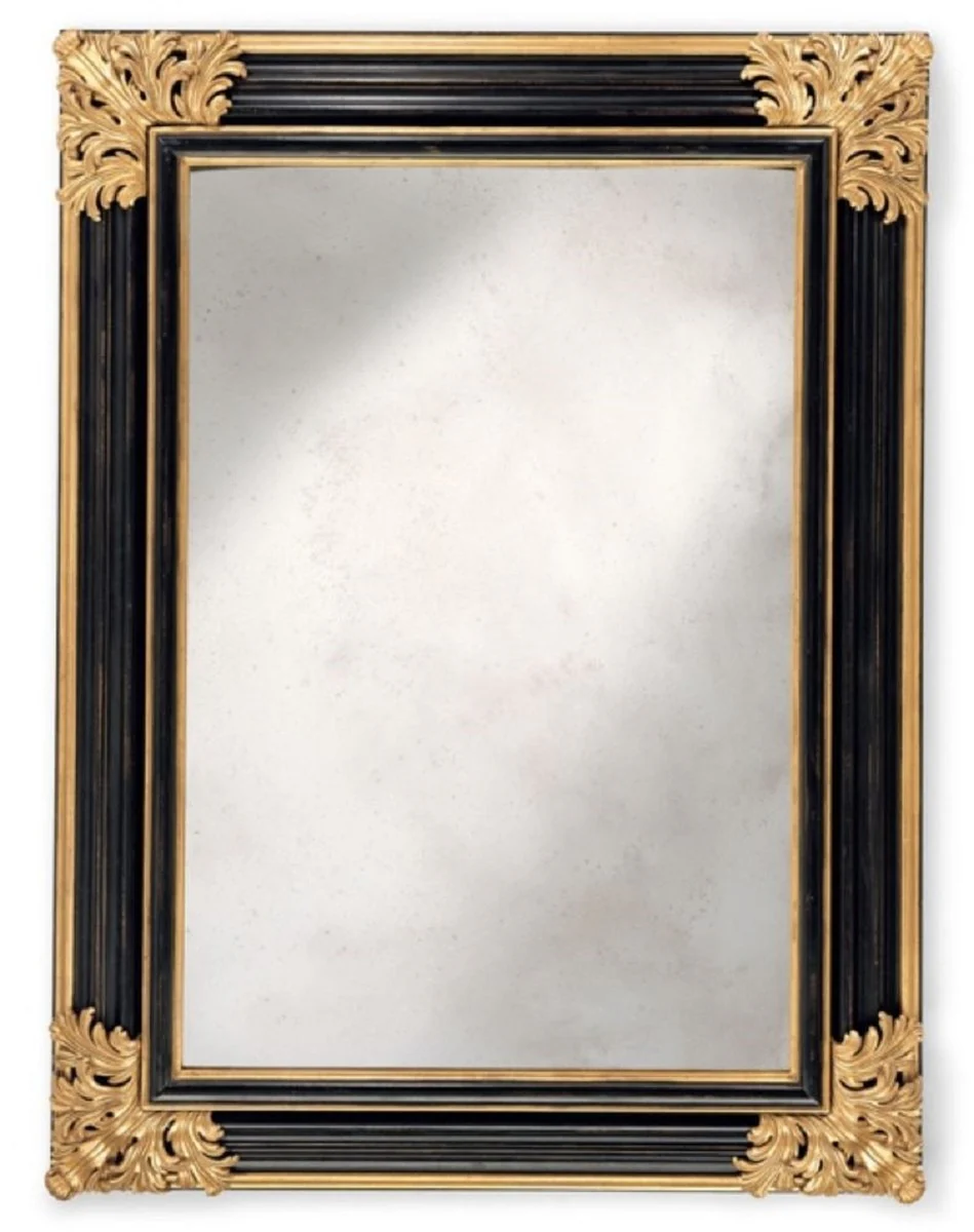 Casa Padrino espejo barroco de lujo negro / oro - Espejo de pared de estilo barroco italiano hecho a mano con cristal de espejo antiguo - Muebles de lujo en estilo barroco - Hecho en Italia