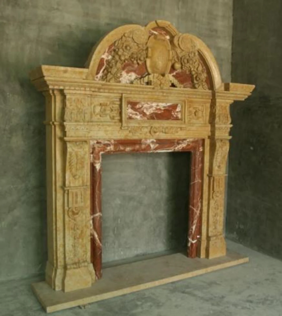 Casa Padrino marco de chimenea barroco de lujo beige / rojo 250 x 42 x A. 235 cm - Magn¨ªfico marco de chimenea de m¨¢rmol de alta calidad - Muebles Barrocos