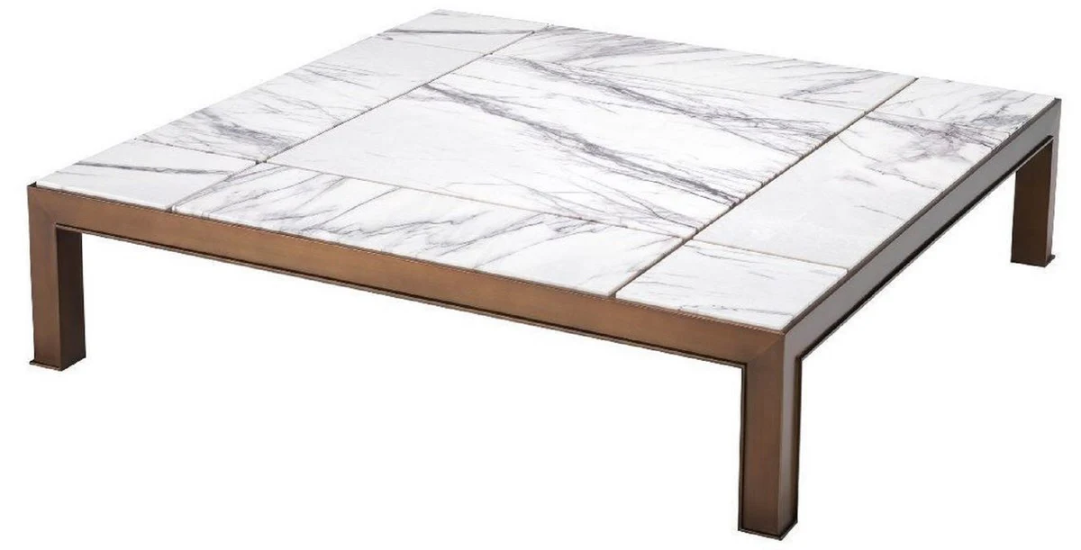 Casa Padrino mesa de centro de lujo lat¨®n antiguo / blanco / violeta 119 x 119 x A. 29 cm - Mesa de sal¨®n moderna de acero inoxidable con tapas de m¨¢rmol - Muebles de Sal¨®n