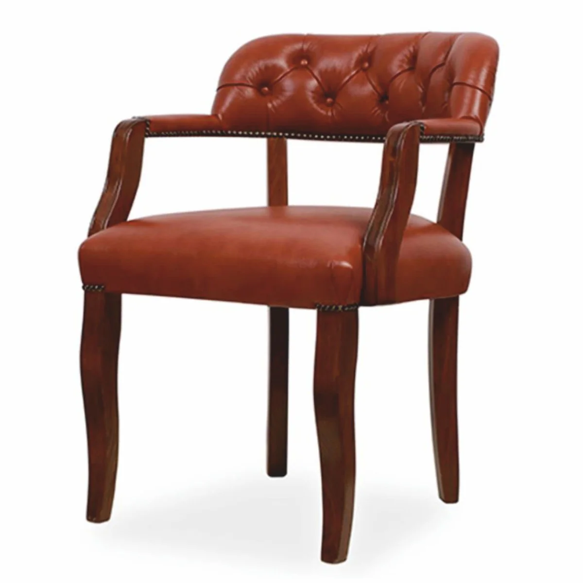 Casa Padrino silla de comedor Chesterfield de lujo con reposabrazos marr¨®n Al. 77 cm - Muebles de cuero