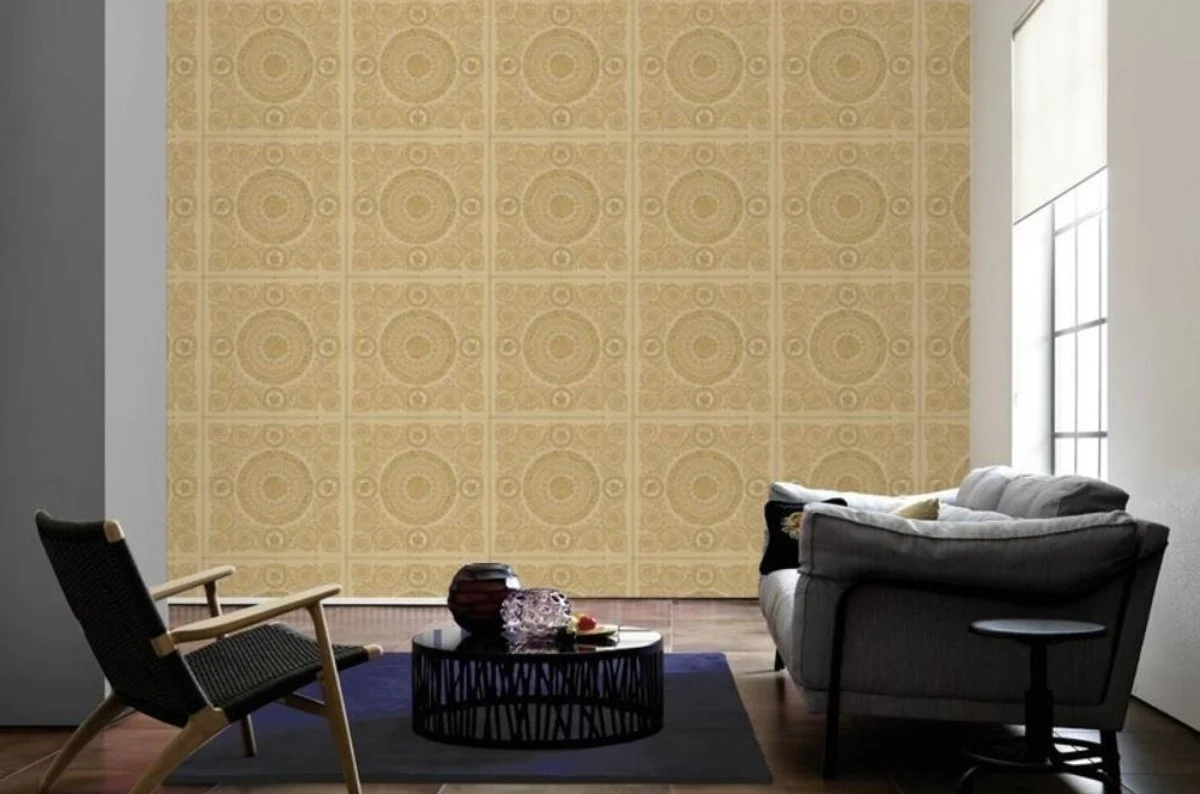 Papel Pintado no Tejido Barroco de Diseño Versace IV 37055-4 - Beige / Oro - Papel Pintado de Diseño - Alta Calidad