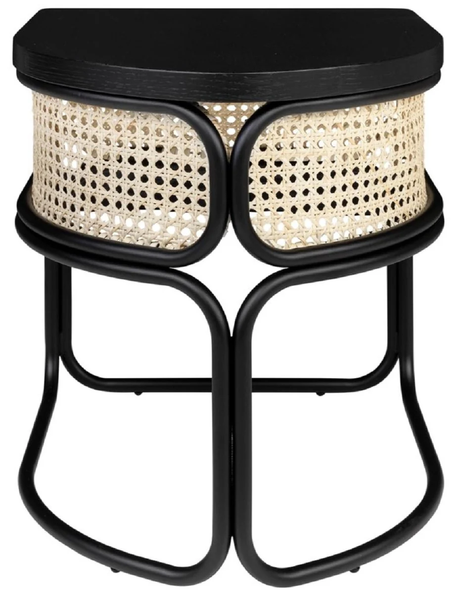 Casa Padrino mesa de centro de dise?o negro / natural 50 x 40 x A. 45,5 cm - Mesa de sal¨®n con tablero de chapa de roble de rat¨¢n noble y estructura de acero con revestimiento en polvo