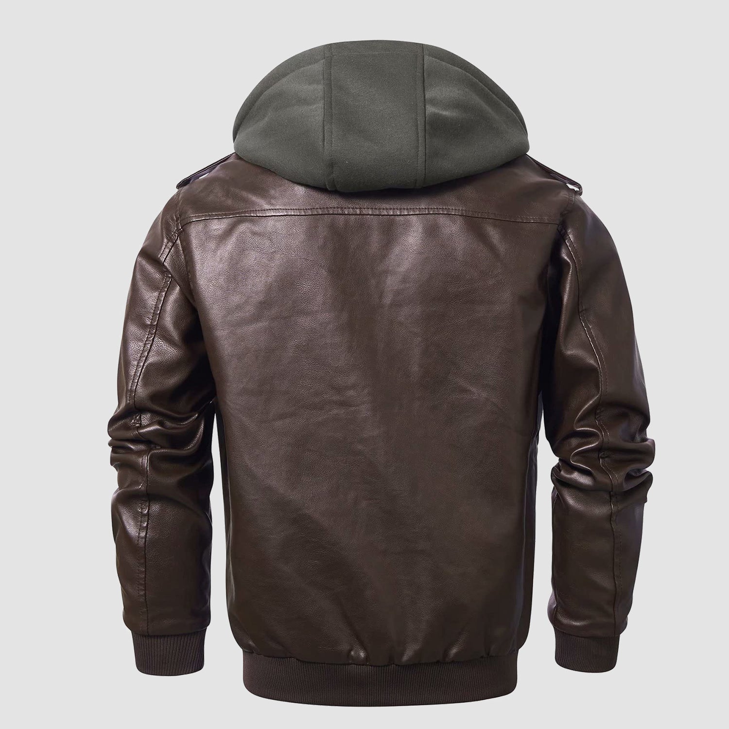Men's PU Faux Leather Jacket Bomber Jacket with Removable Hood Motorcycle Jacket