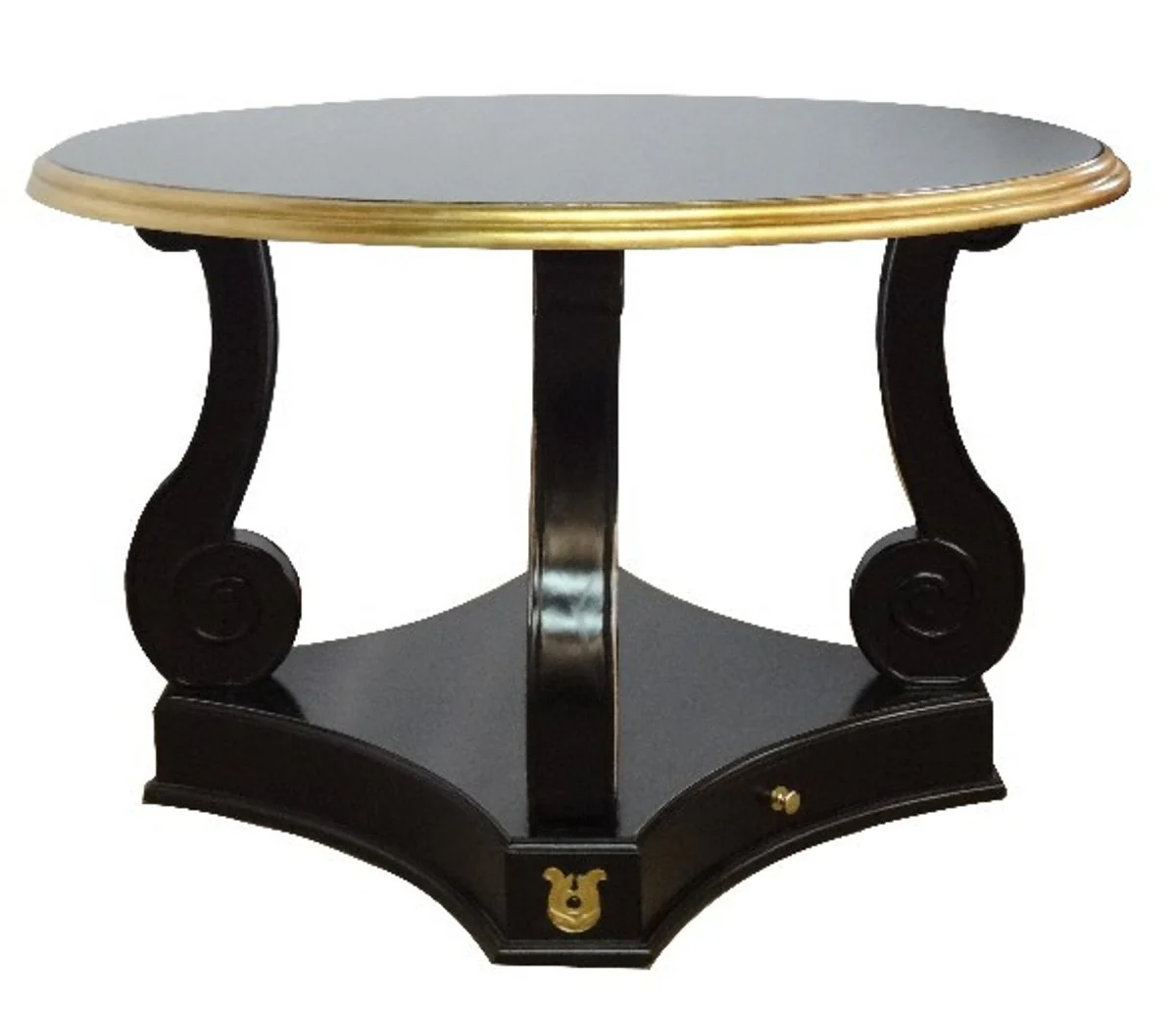 Casa Padrino Baroque dining table round black / gold mahogany 120 cm - Table