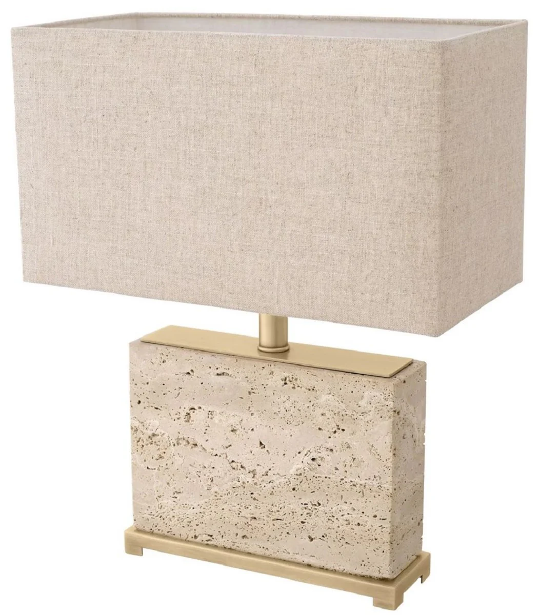 Casa Padrino lámpara de mesa de lujo beige / latón antiguo 40 x 22 x A. 55 cm - Lámpara de escritorio travertino con pantalla rectangular - Lámparas de mesa de lujo - Lámparas de escritorio