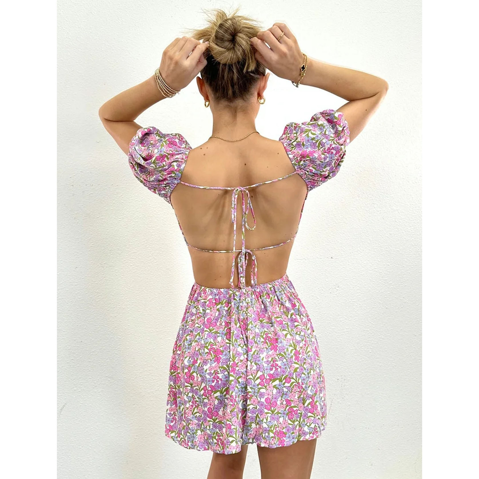 Cutout Floral Print Mini Dress