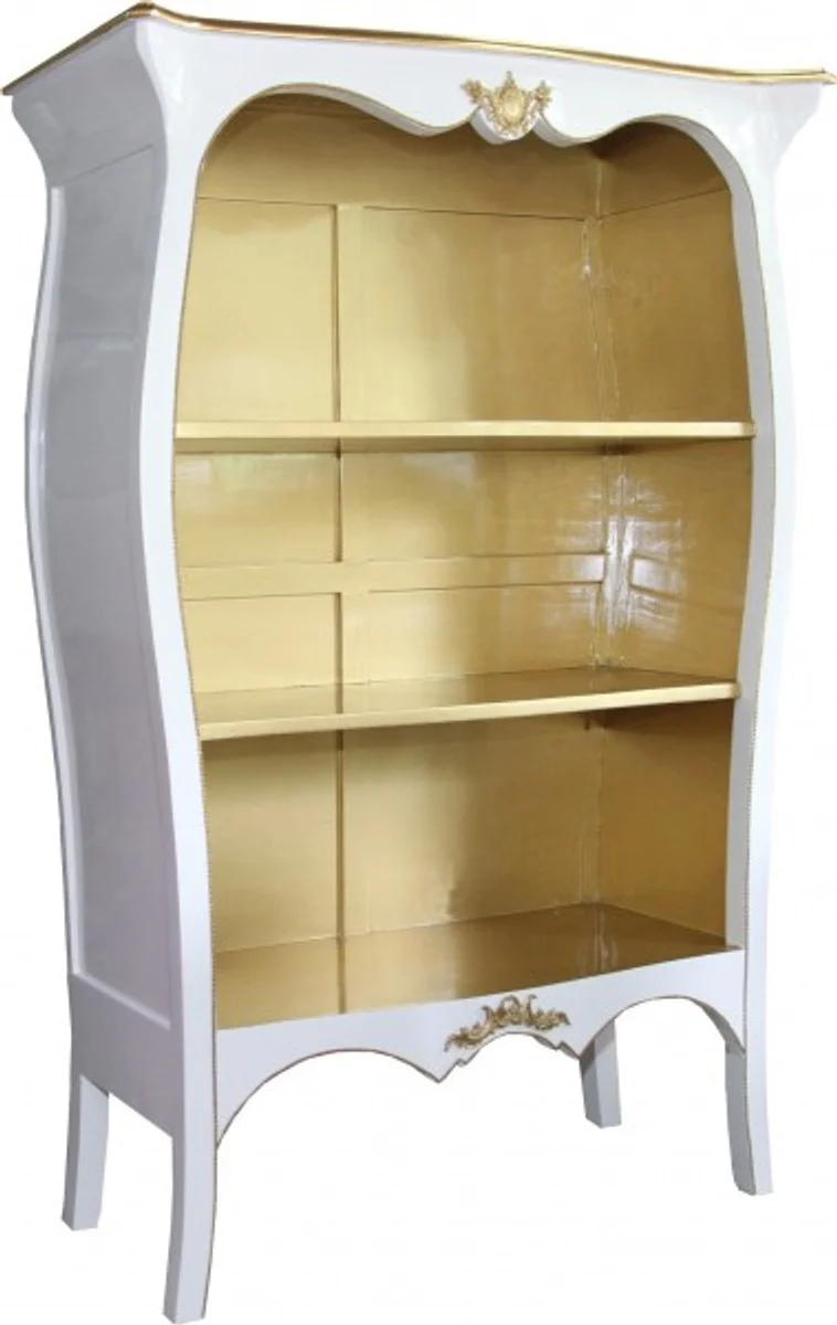 Casa Padrino Baroque bookcase High Gloss White / Gold W 110 x H 169 cm bookcase shelving cabinet