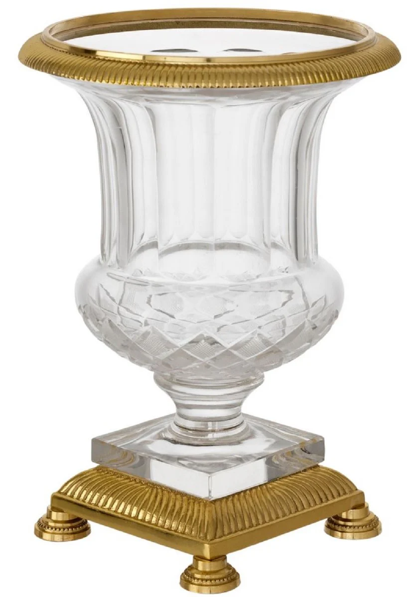 Casa Padrino florero de vidrio barroco de latón Ø 18 x A. 24 cm - Florero adornado en estilo barroco - Calidad de Lujo